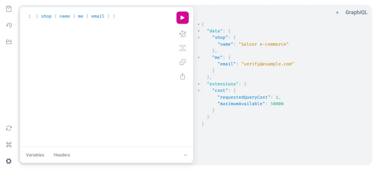 One query that reads the shop's name and the signed-in account